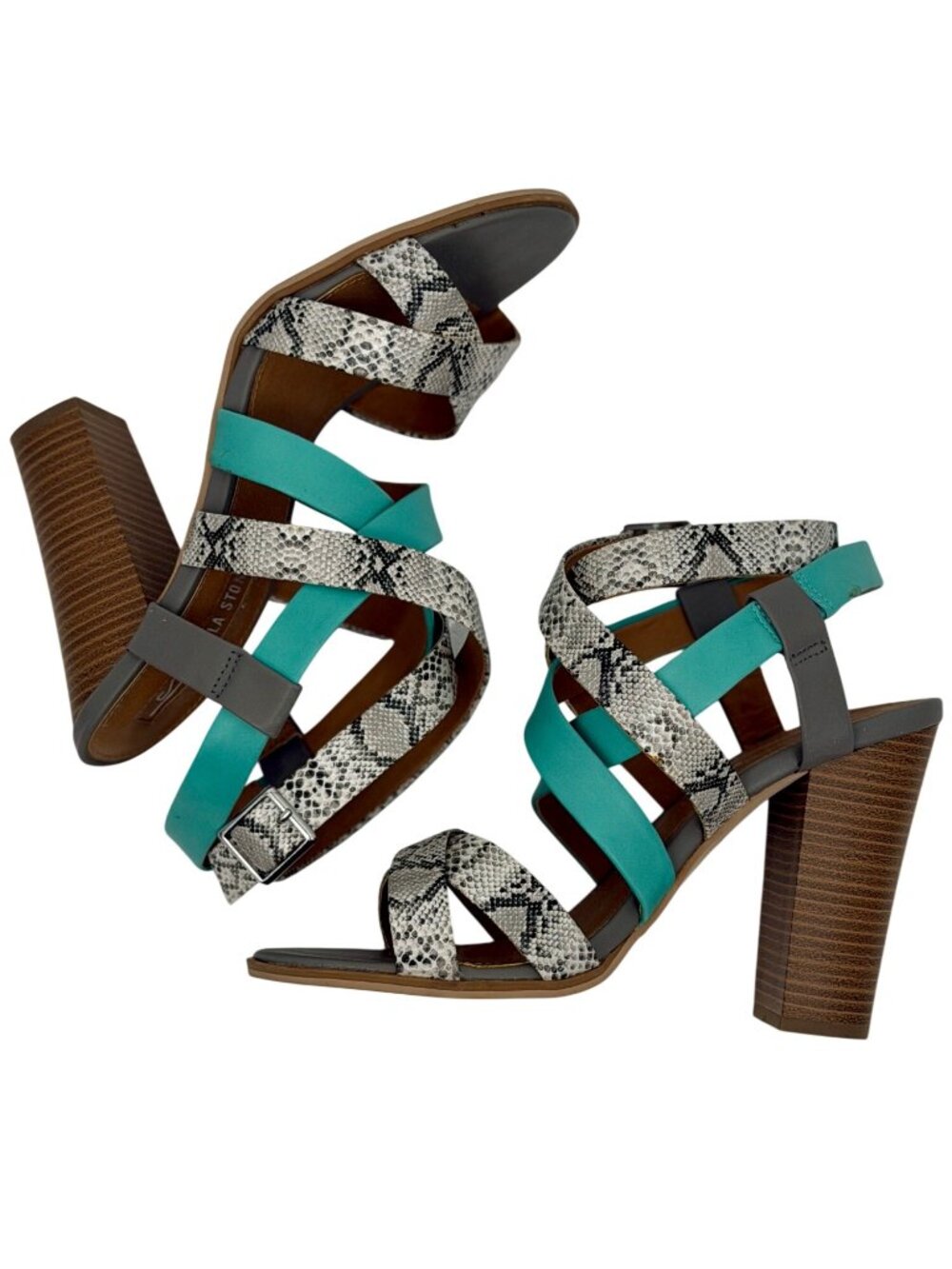 Leila Stone Seafoam Green Snake Print Strappy Heeled Sandals 9.5 | Indie Sleaze - Picture 12 of 16
